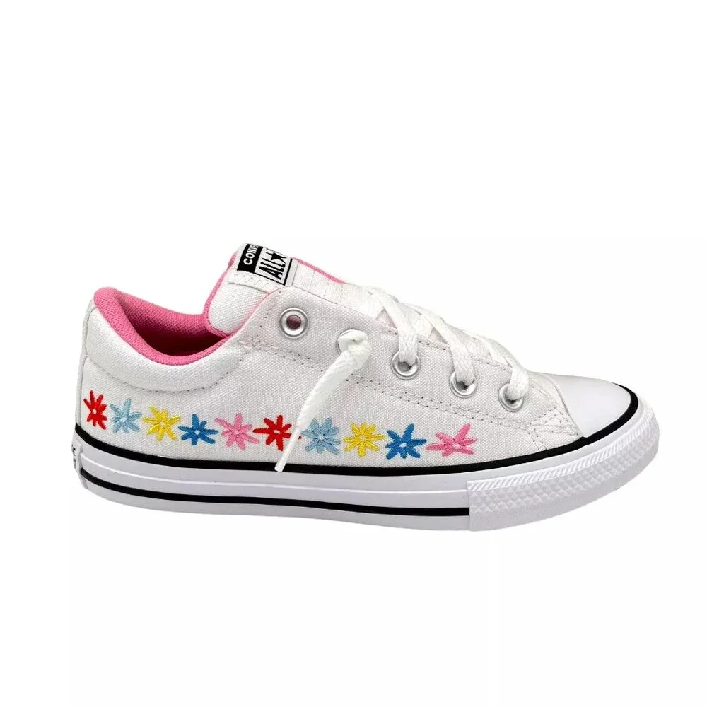 Converse Chuck Taylor AllStar Youth Girls Embroidered Slip-on Shoes Size 3 White